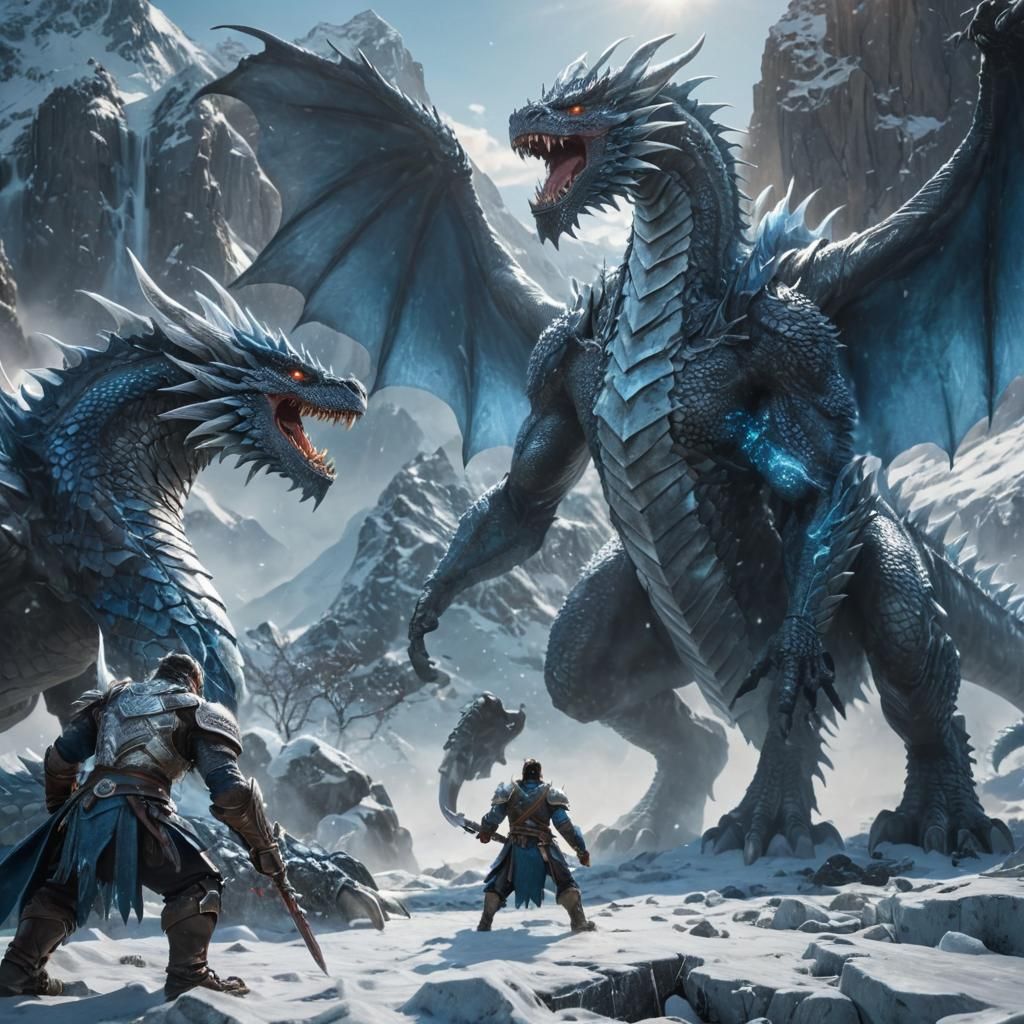 Giant vs Ice Dragon in Snowy Valley