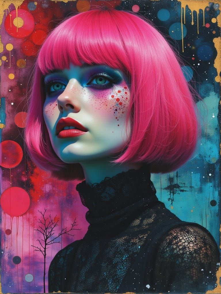 Gothic Abstract Portrait in Watercolor Alcohol Textures