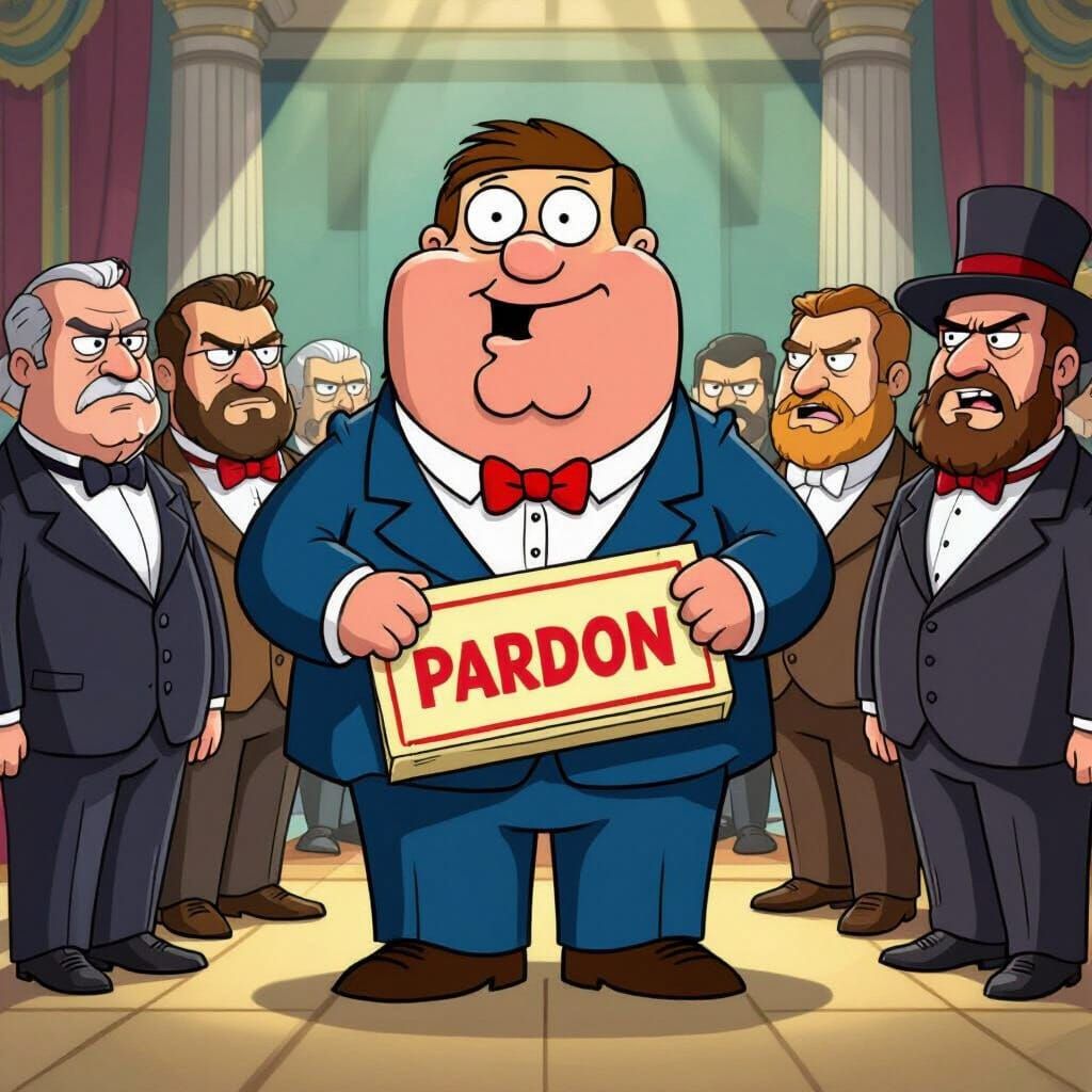 Cartoon Dad as President Johnson Between Congress and South