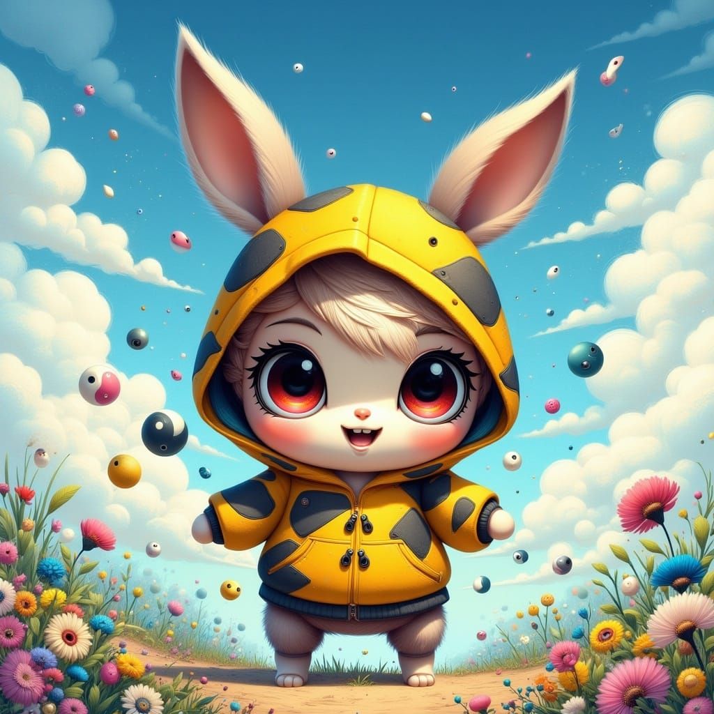 Chibi Rabbit with Piercing Eyes in Digital Art