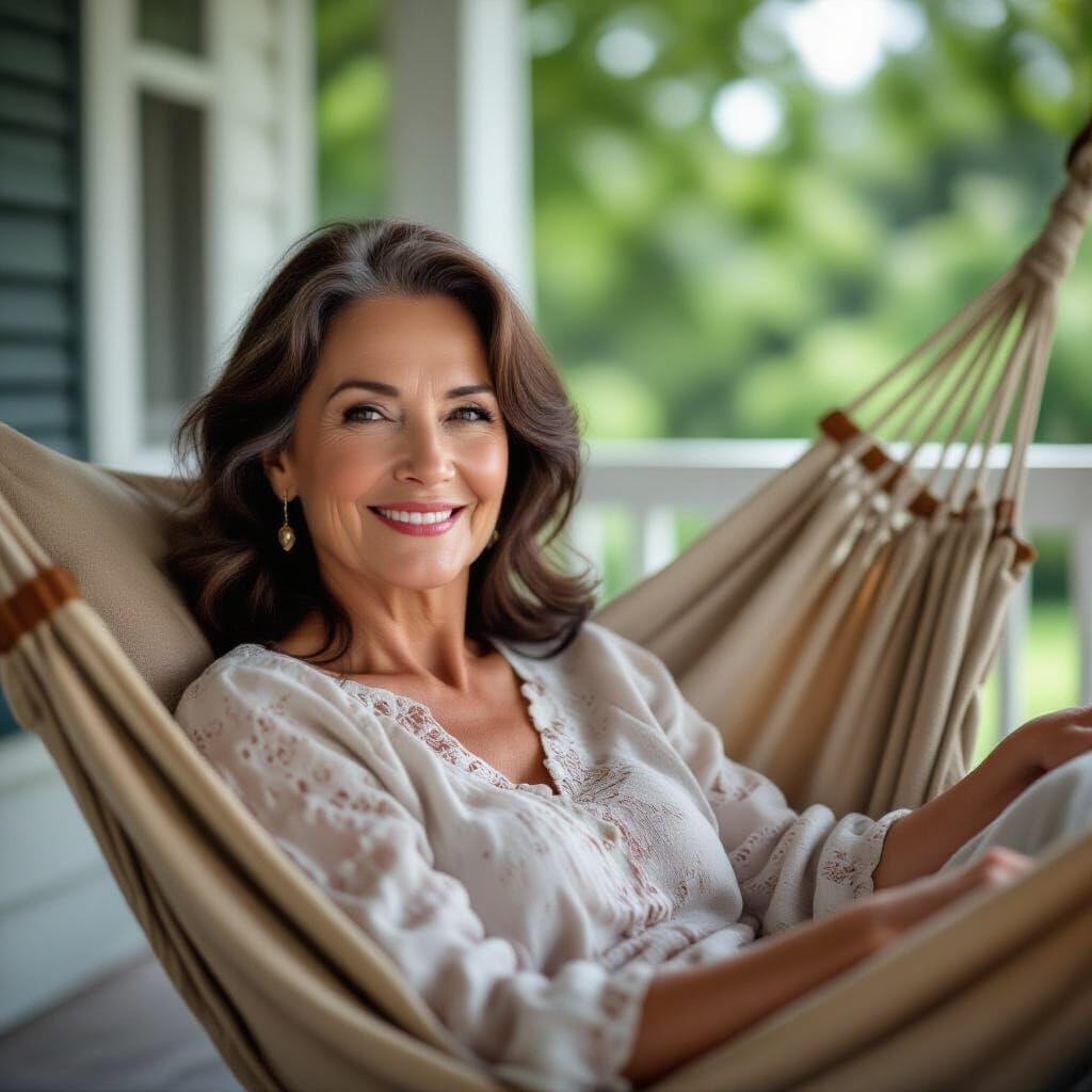 Elegant Lady in Hammock During Summer Rain