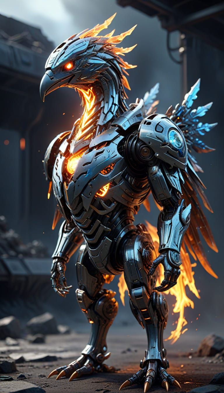 Surreal Cyberpunk Metal Bird of Fire