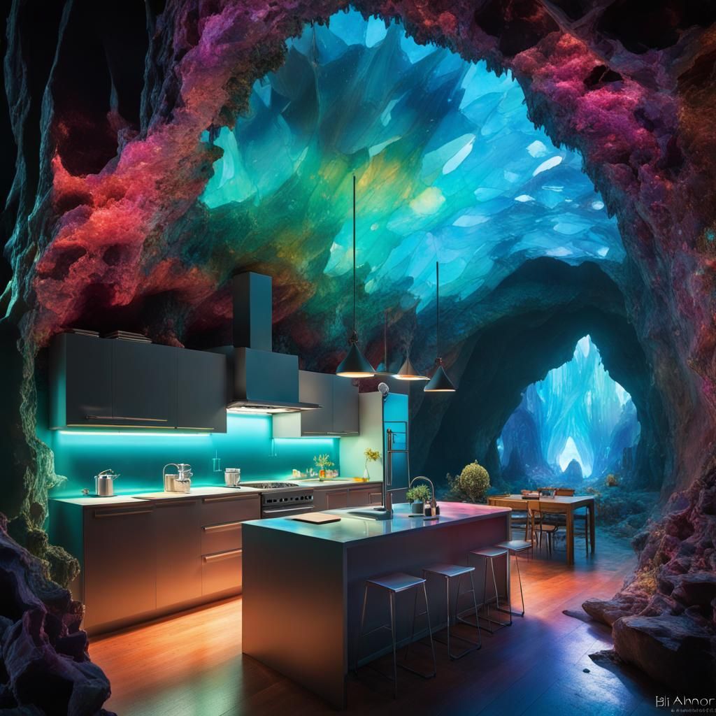 Crystal Cave Kitchen: Fantasycore Bioluminescent Art