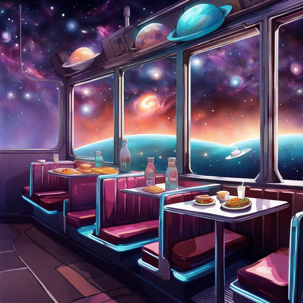 Cosmic Diner Roaming Space Colonies: Fantasy Art