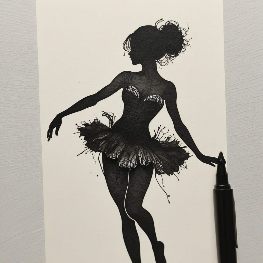 Surreal Danseuse in Minimalist Black Ink Style