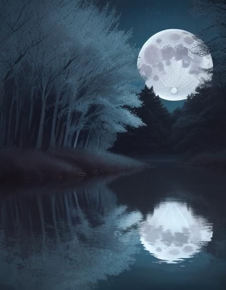 Autumn Moonlit Lake: Dreamlike Digital Art
