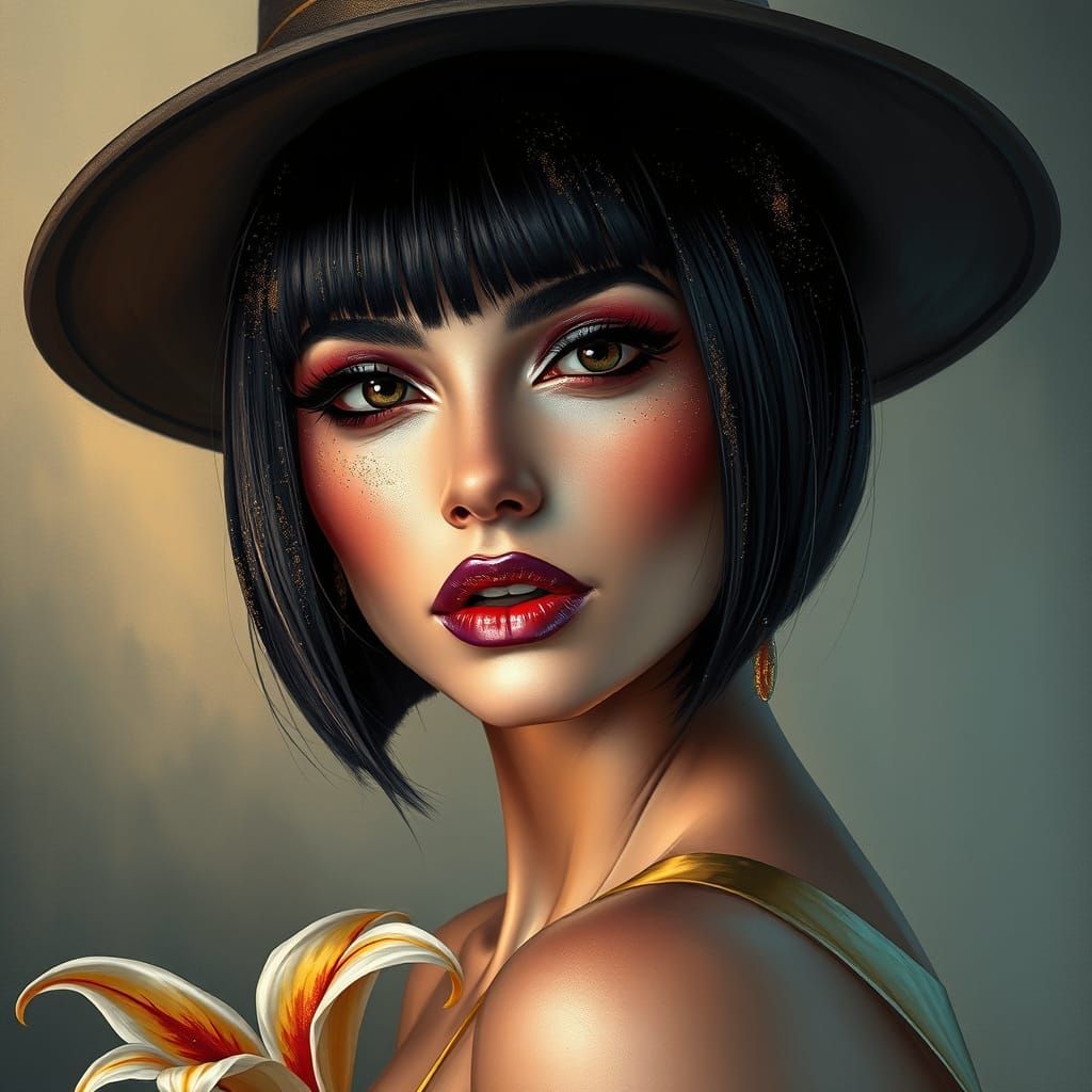 Glamorous Woman with Glitter, in Oil and Acrylic Style