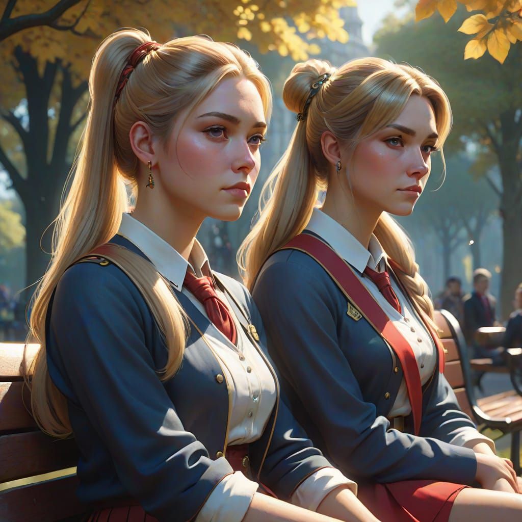 Schoolgirls in Elegant Harmony, Inspired by Greg Rutkowski