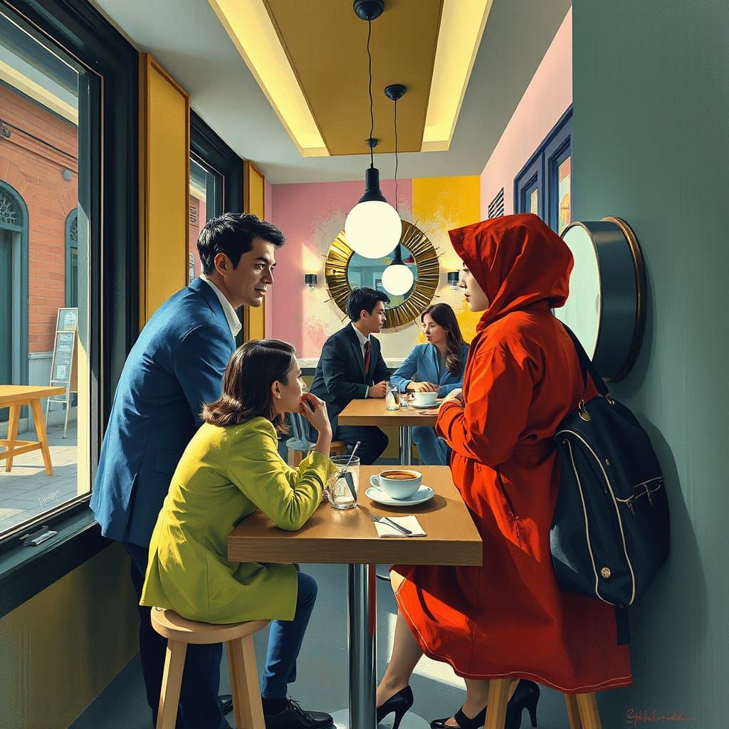 Abstract Cafe Scene in Gabriele Dell'Otto Style