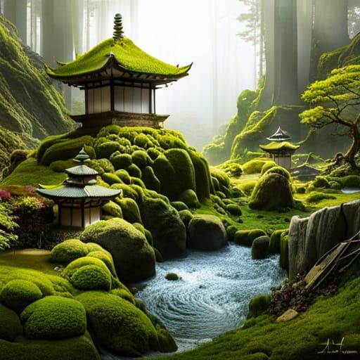 Japanese Moss Garden: Dreamlike 8K Resolution Artwork