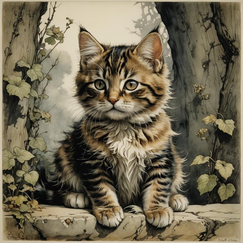 Cute Feline in Whimsical Illustrative Style
