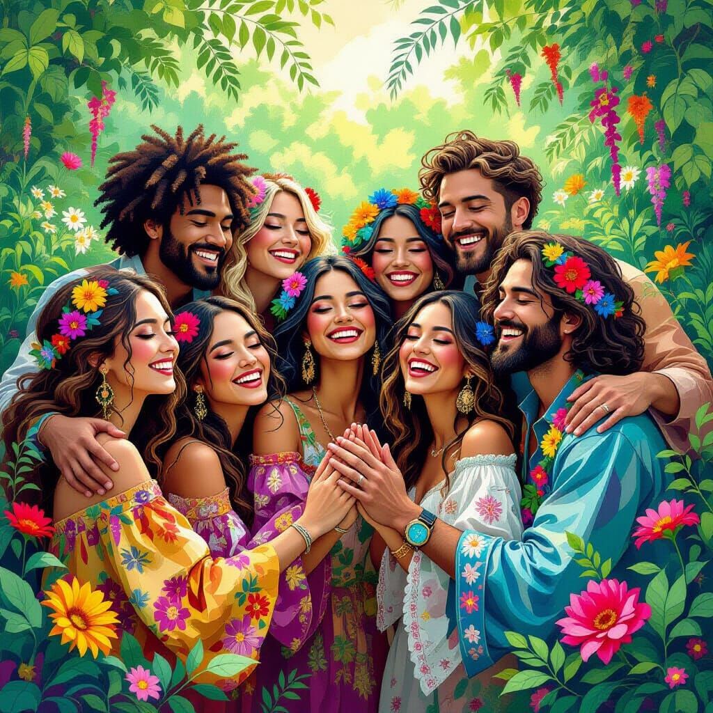 Joyful Gathering in a Psychedelic Garden