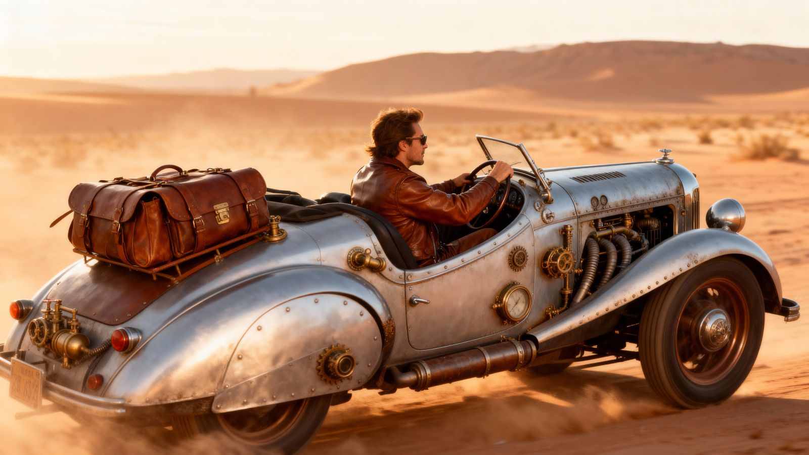 Steampunk Convertible Speeds Through Desert