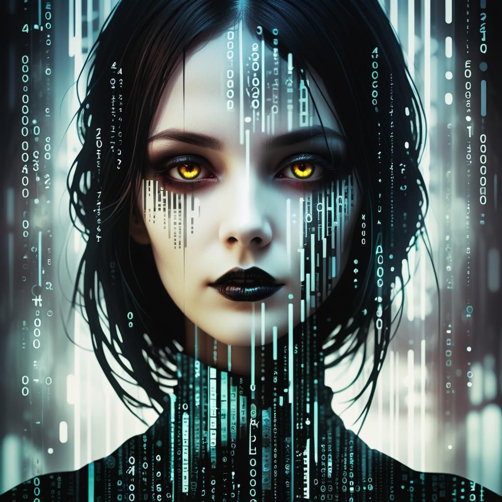 Dark Gothic Heroine in Binary Code Dream
