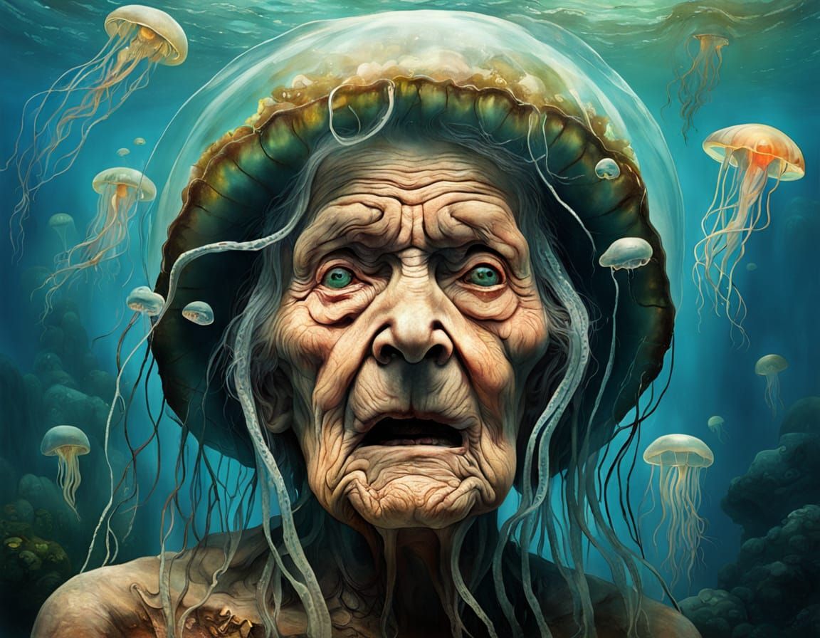 Wise Woman Ensnared in a Twisted Jellyfish Form