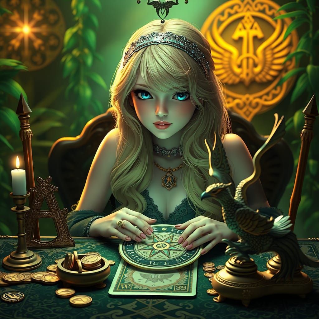 Anime Tarot Reader with Phoenix, 3D Art