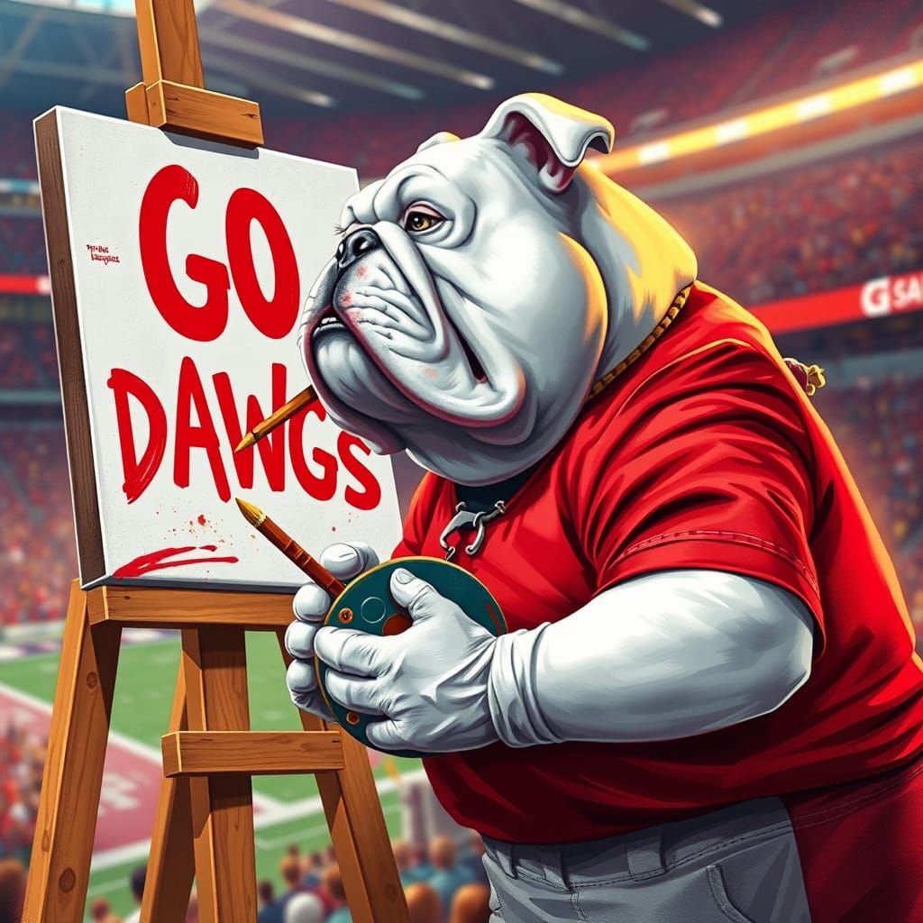 Georgia Bulldog Painting 'GO DAWGS' in Splash Art Style