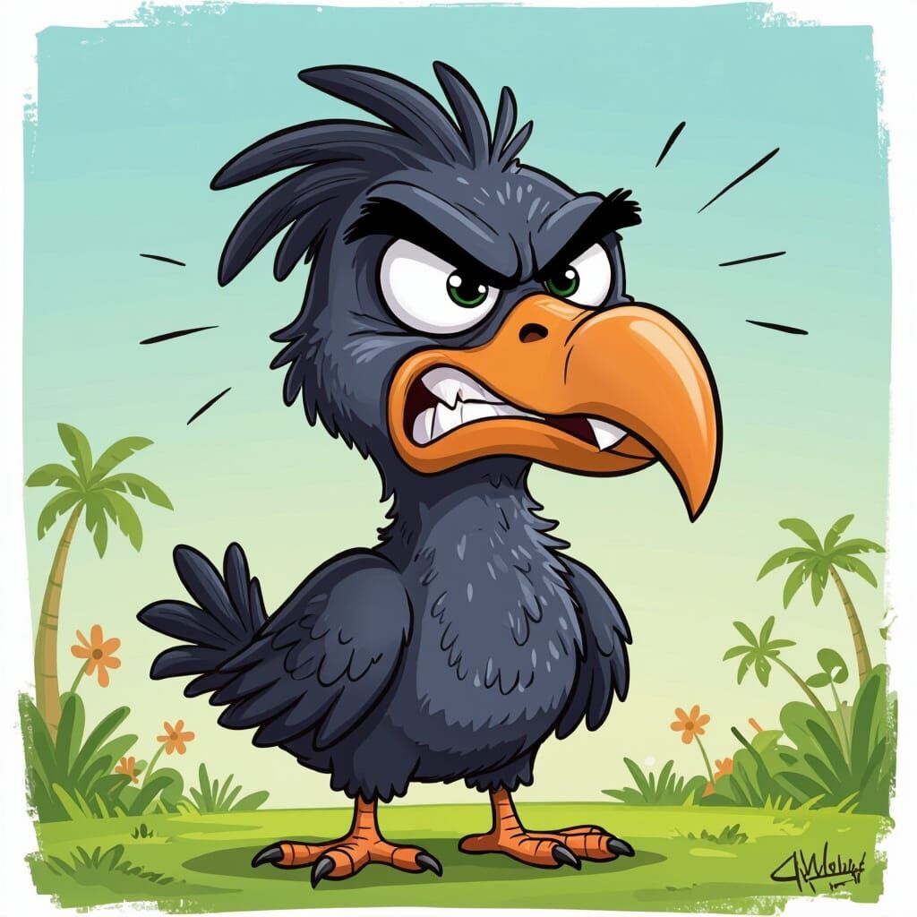 Angry Dodo Caricature in Cartoon Style