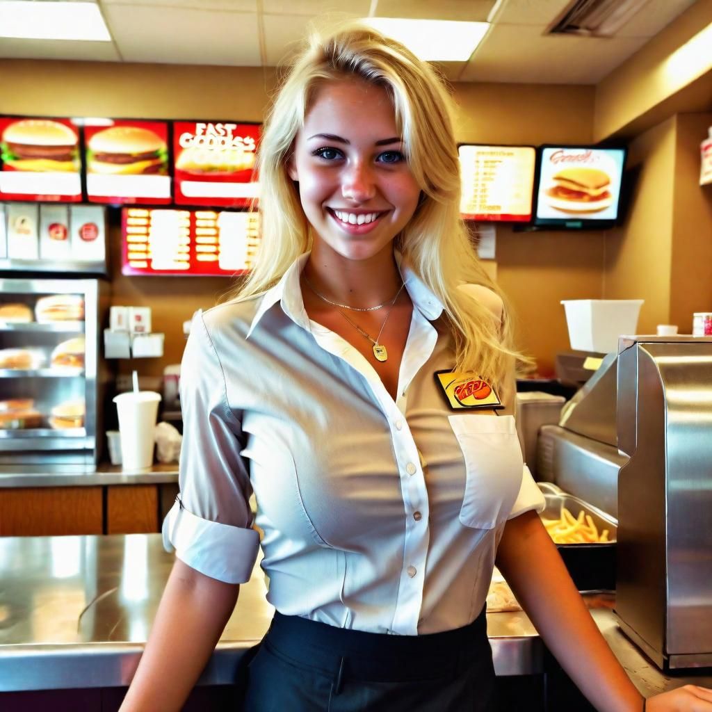 Blonde Fast Food Employee in Natural Light