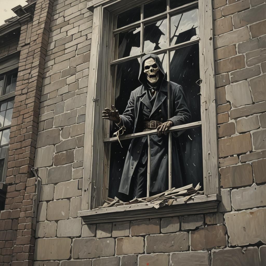 Sinister Defenestration Scene in Dramatic Style
