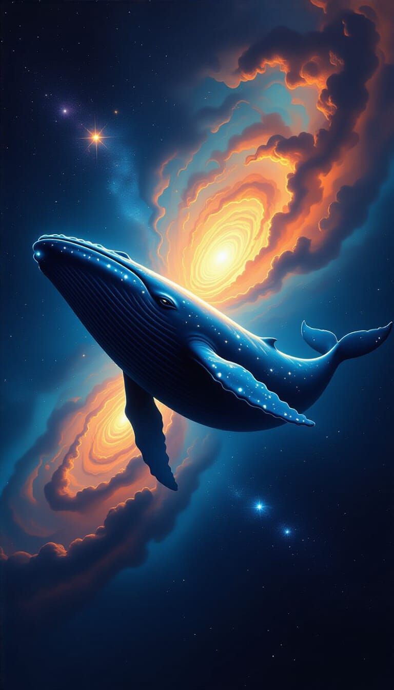 Bioluminescent Space Whale Adorned with Constellations