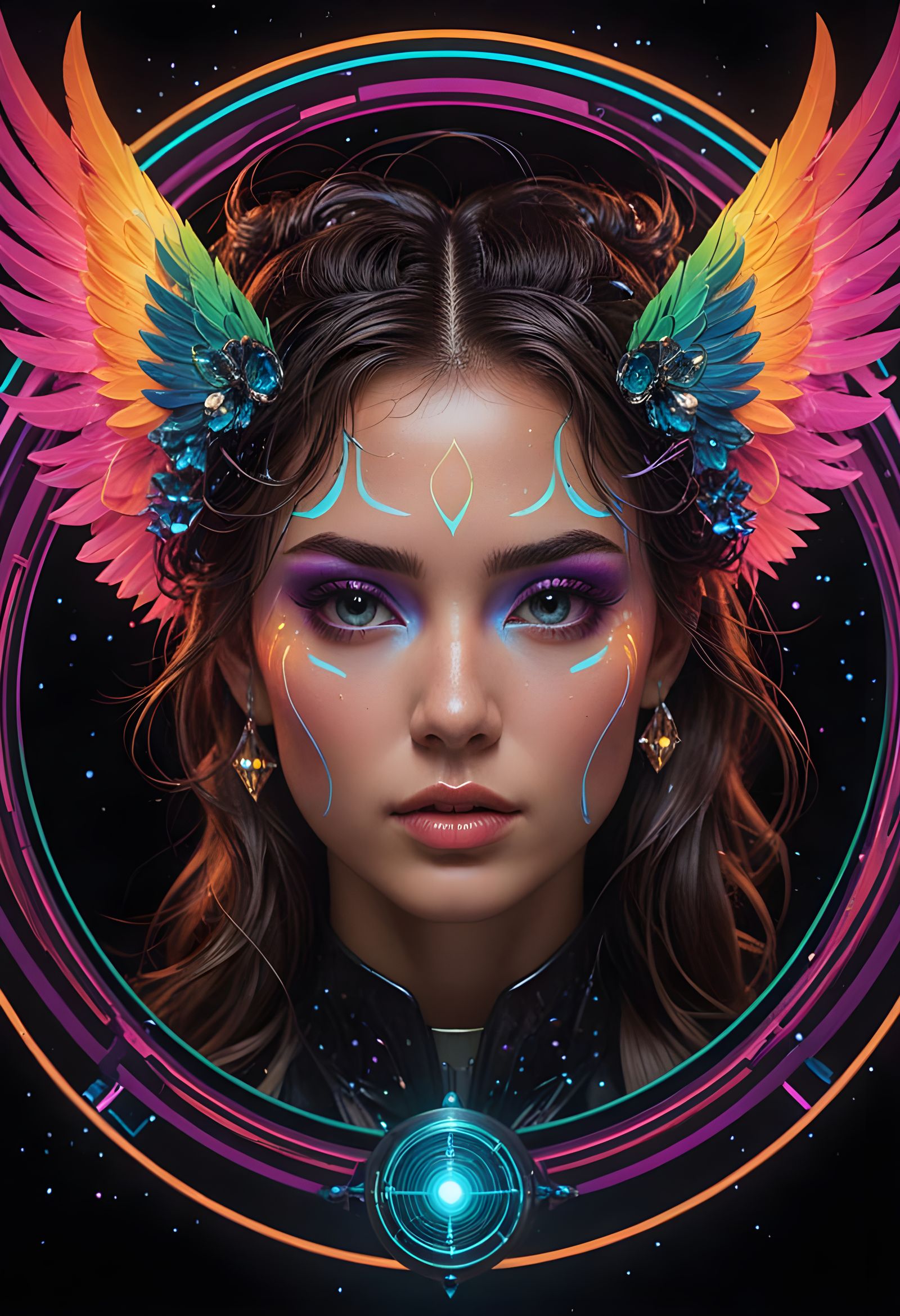 Cosmic Portrait in Retro Synthwave Style