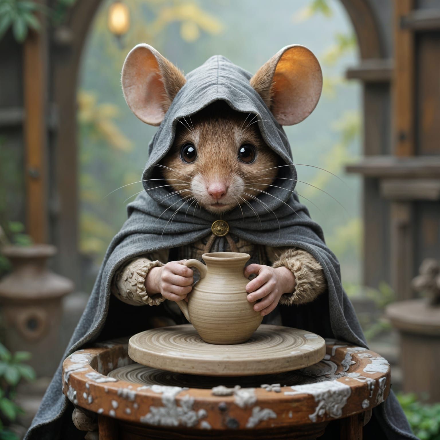 Mouse Potter at Wheel in Ethereal Fantasy Style