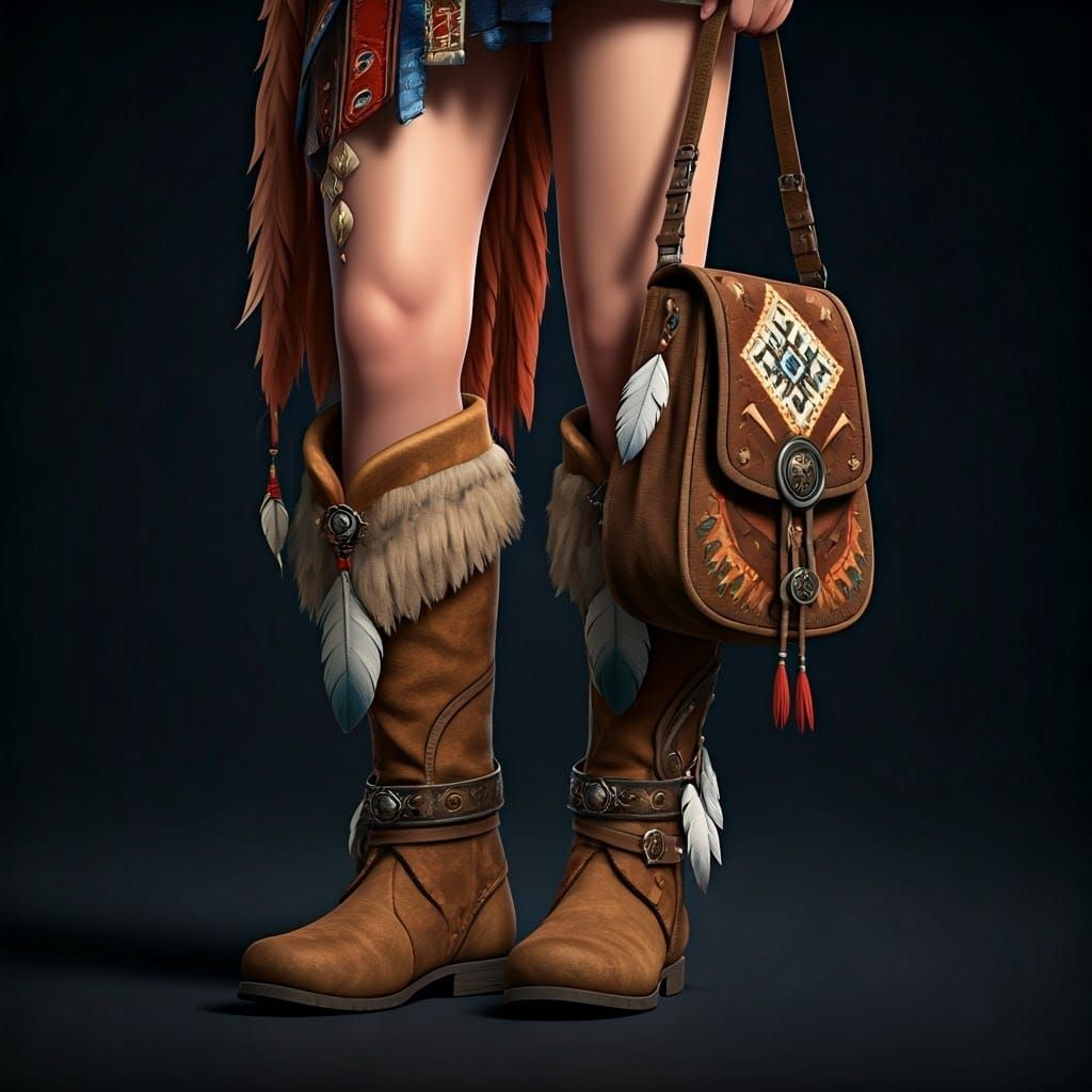 Native American-Inspired Boots and Bag in Vibrant 3D Anime S...