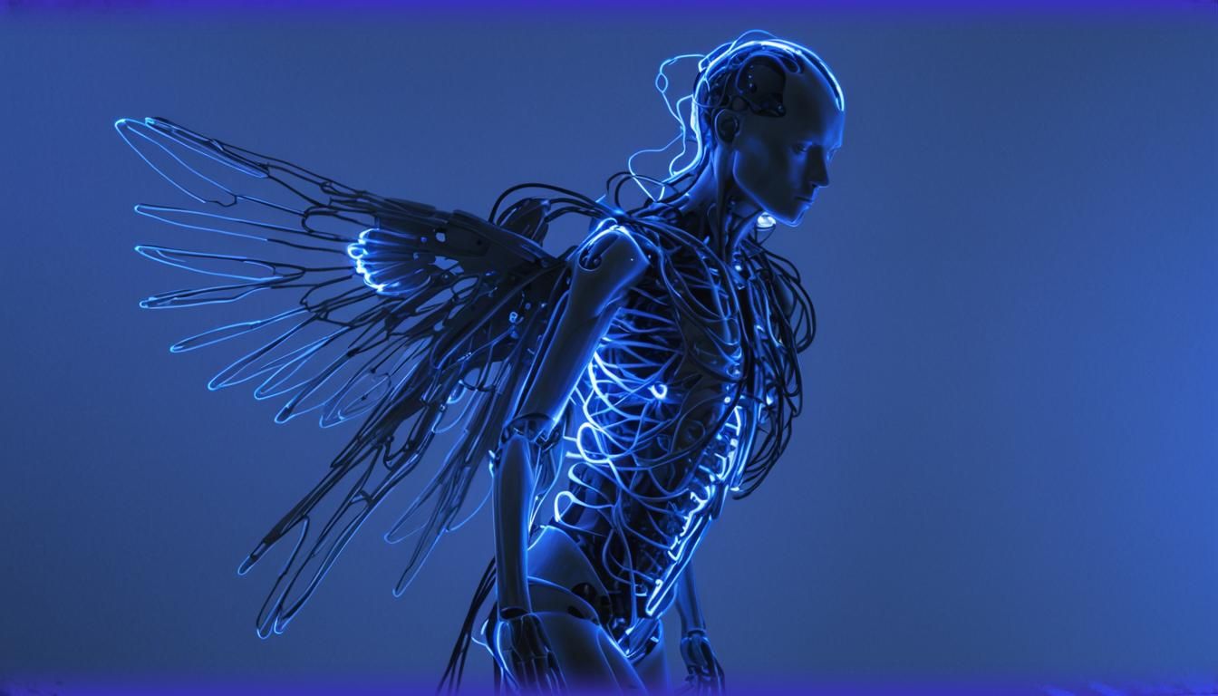 Surreal Angel with Bioluminescent Wings