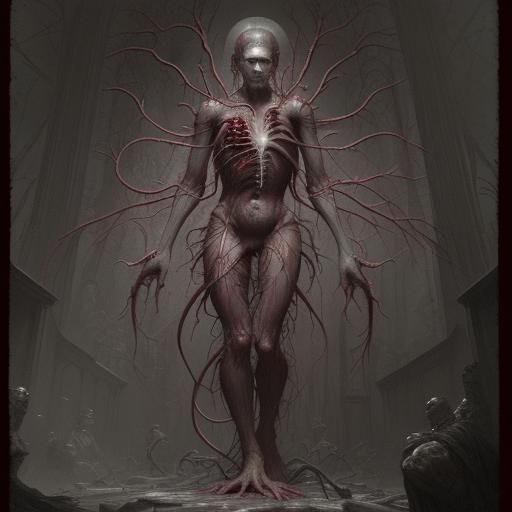 Horrific Anatomical Study in Dark Fantasy Style