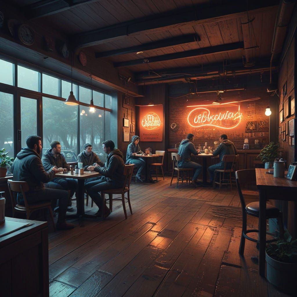 Cozy Coffee Shop Scene in Almaty, Kazakhstan, with NCS Lette...