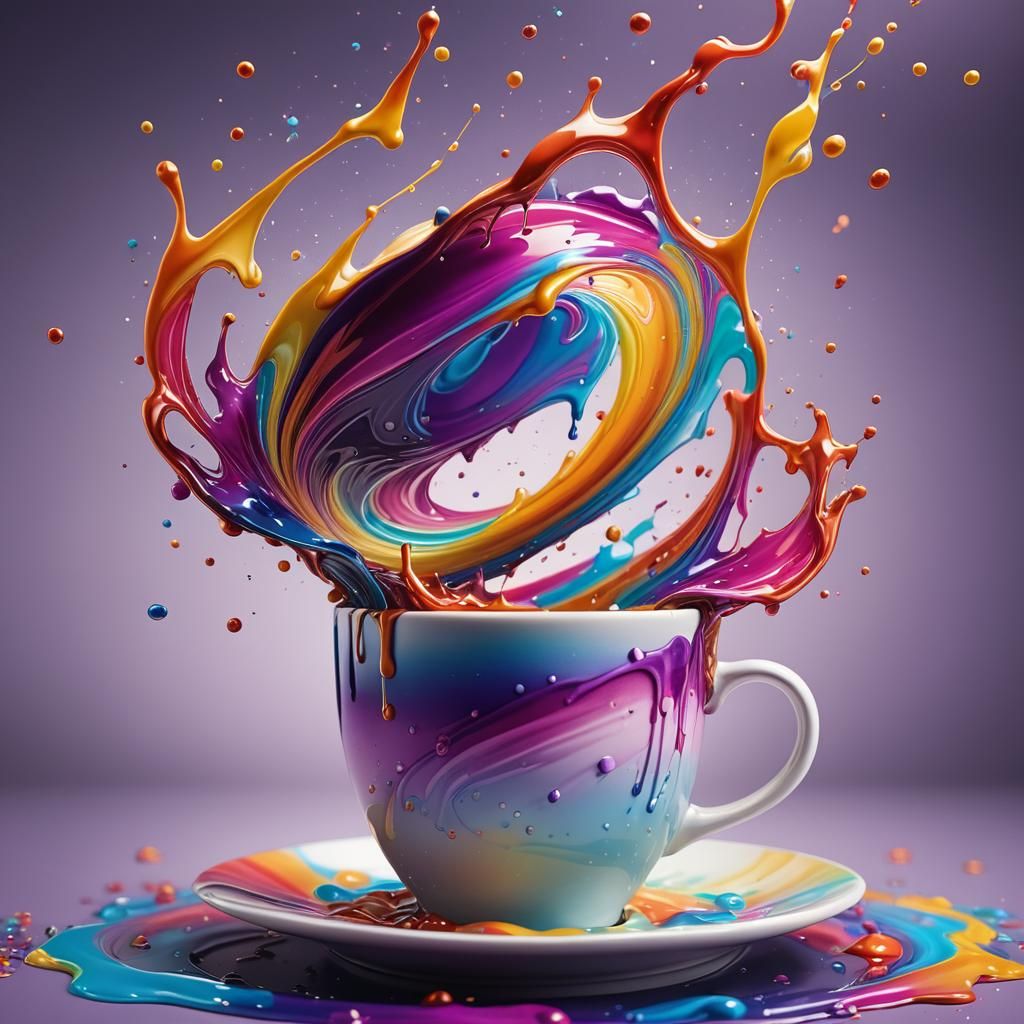 Coffee Rainbow: Hyperrealistic Digital Art in Splash Style