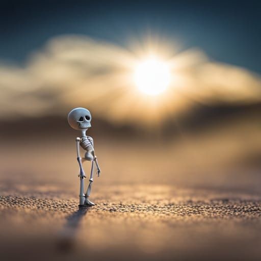 Miniature Skeleton in Vast Expanse: Fantasy Art