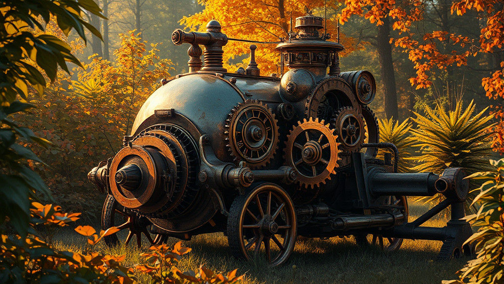 Steampunk Clockwork Vehicle in Romantic Realism Style