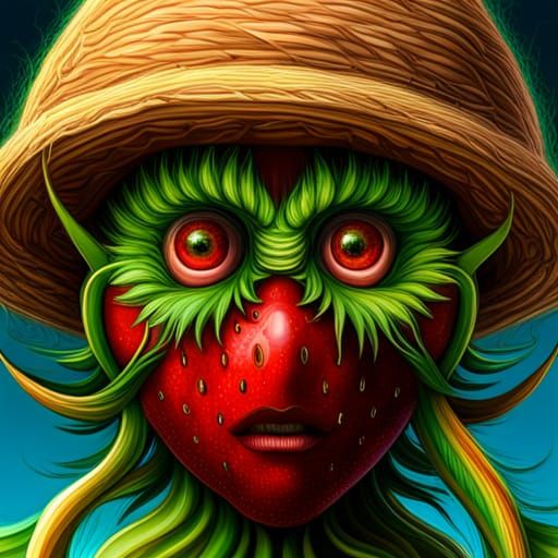 Intricate Strawberry Humanoid Digital Art