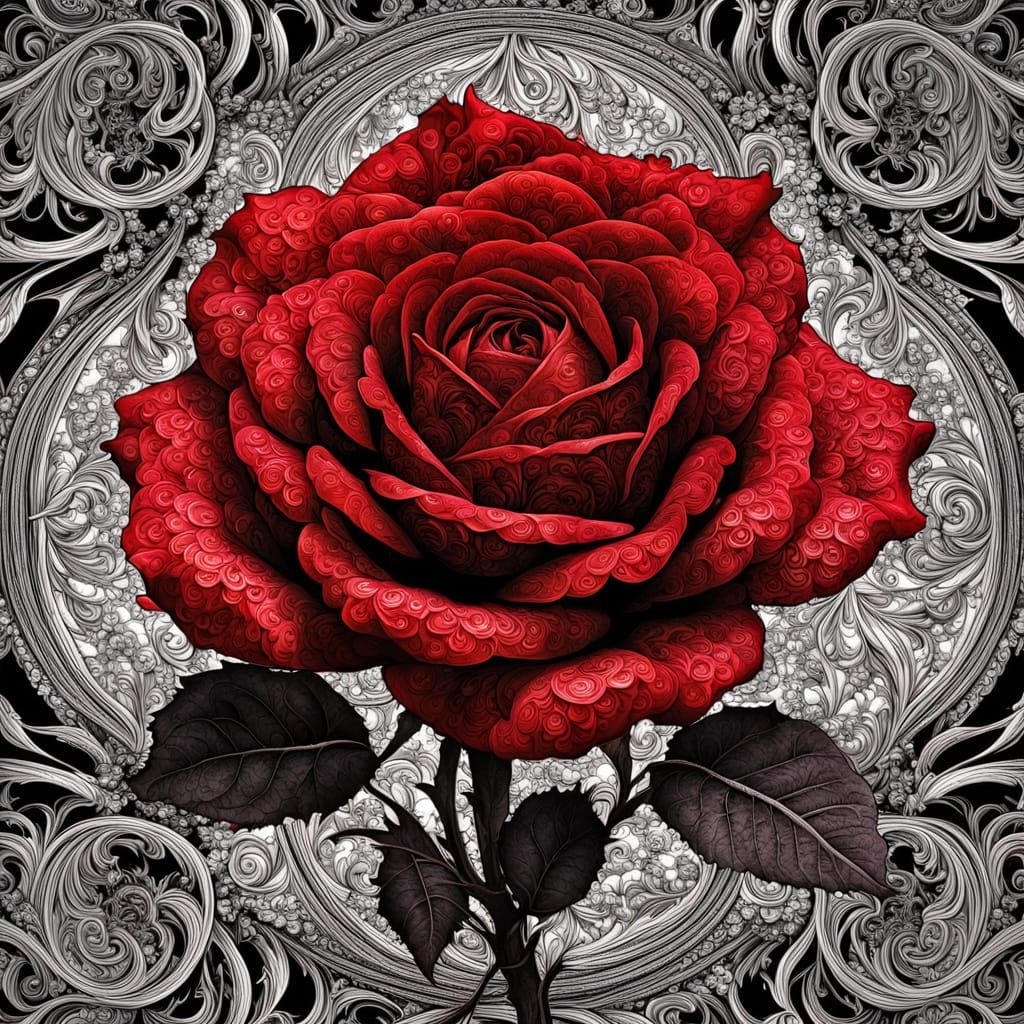 Intricate Fractal Rose in Detailed Setting