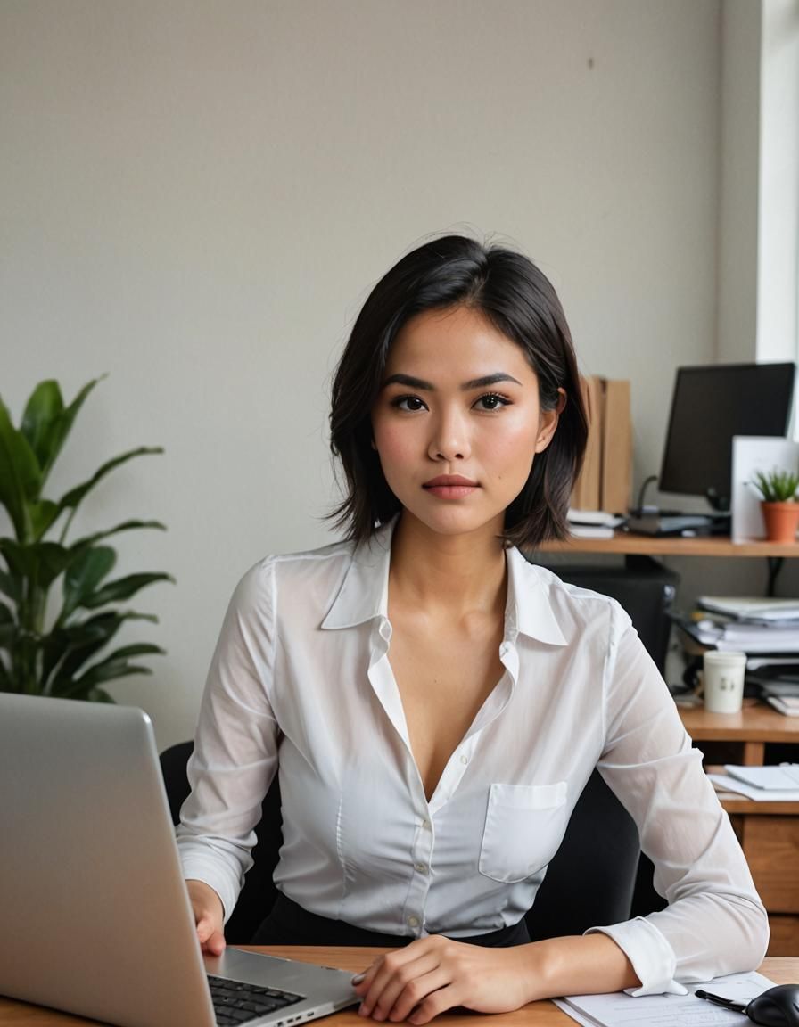 Sensual Young Woman in a Cozy Office Setting