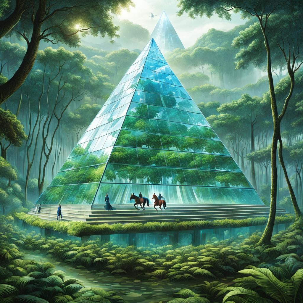 Futuristic Jungle City Inside Glass Pyramid