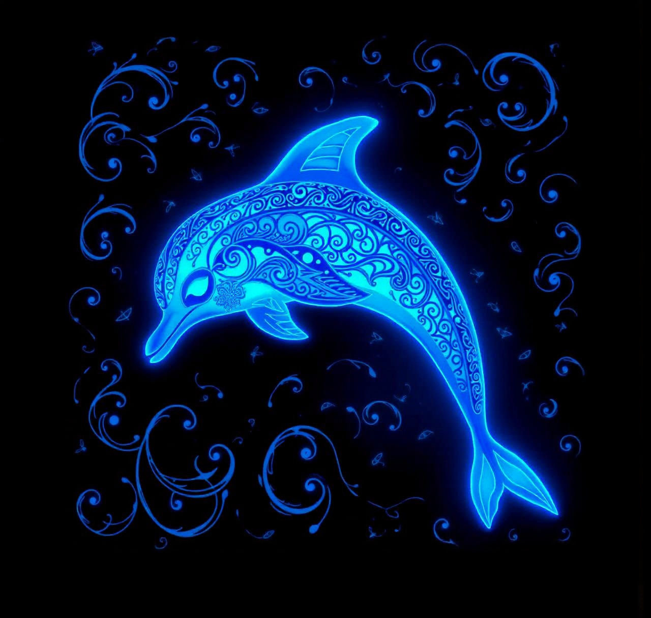 Bioluminescent Dolphin with Ethereal Filigree Design