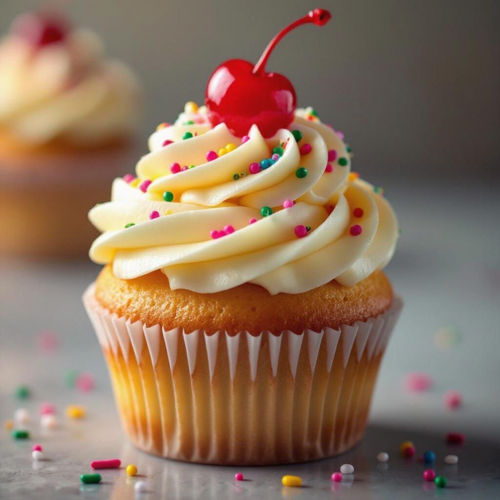 Hyperrealistic Cupcake with Buttercream Frosting and Sprinkl...