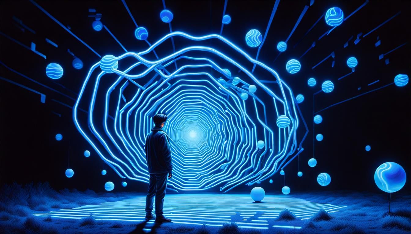 Surreal Jangseung with Impossible Geometry and Neon Glow