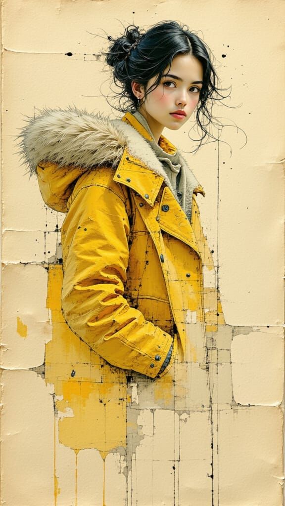 Ethereal Woman in Oversized Fur Coat