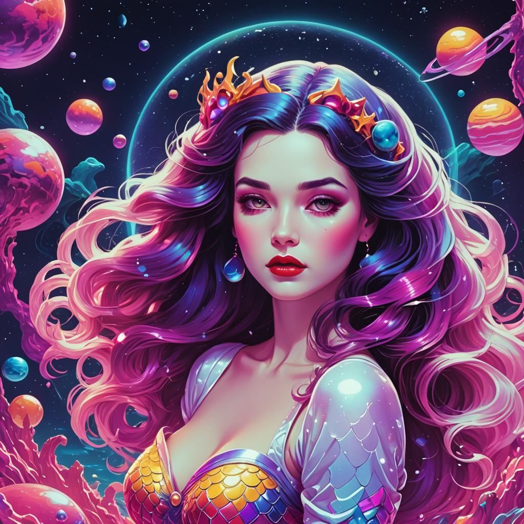 Snow White as Synthwave Space Mermaid