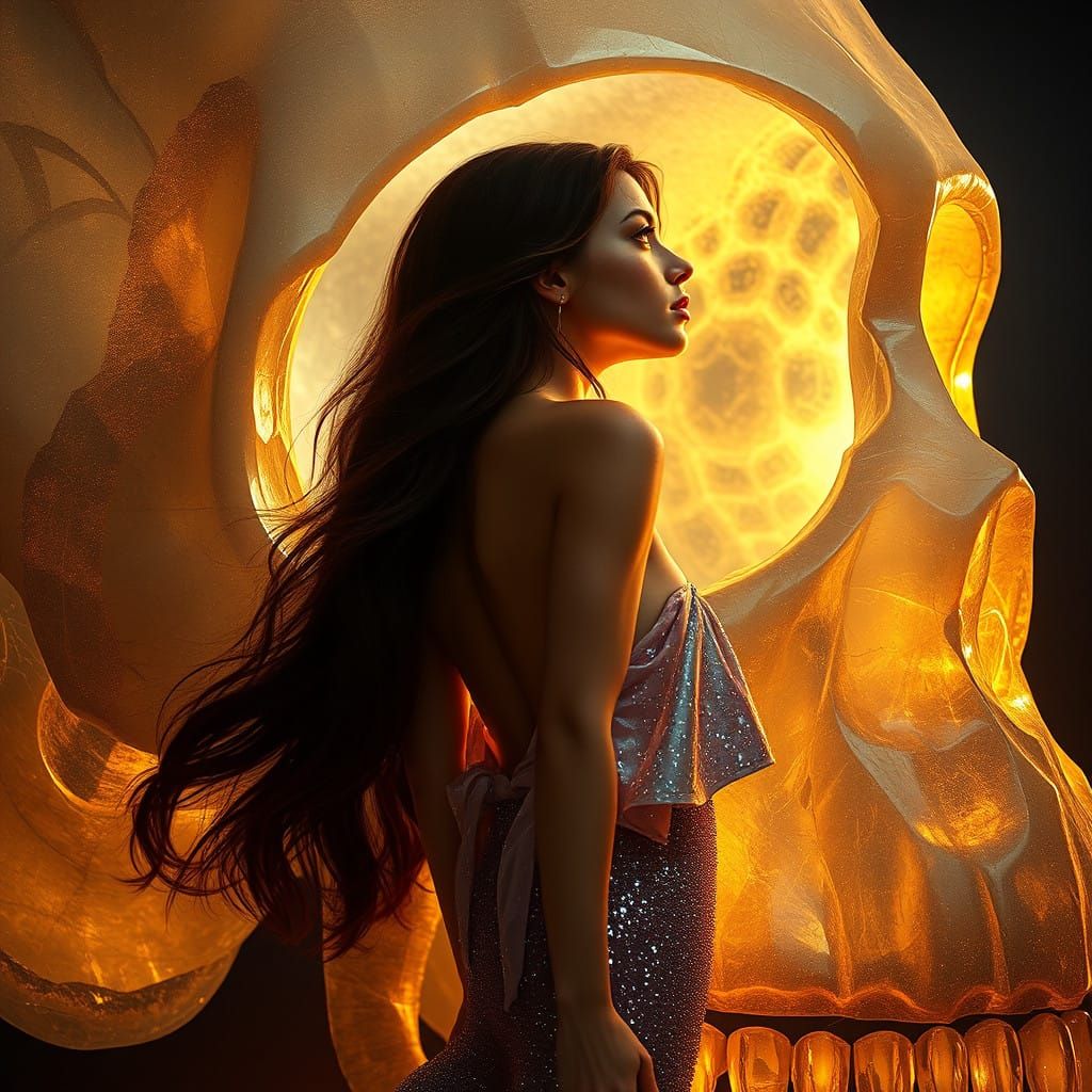 Cyberpunk Goddess Emerge from Crystal Skull