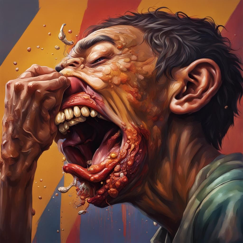 Hyperrealistic Image: Poor Person Bites Rich Person