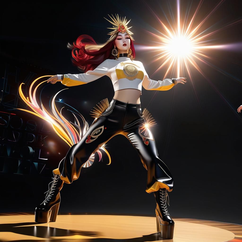 The Japanese sun goddess Amaterasu wearing Y2K K-pop fashion...