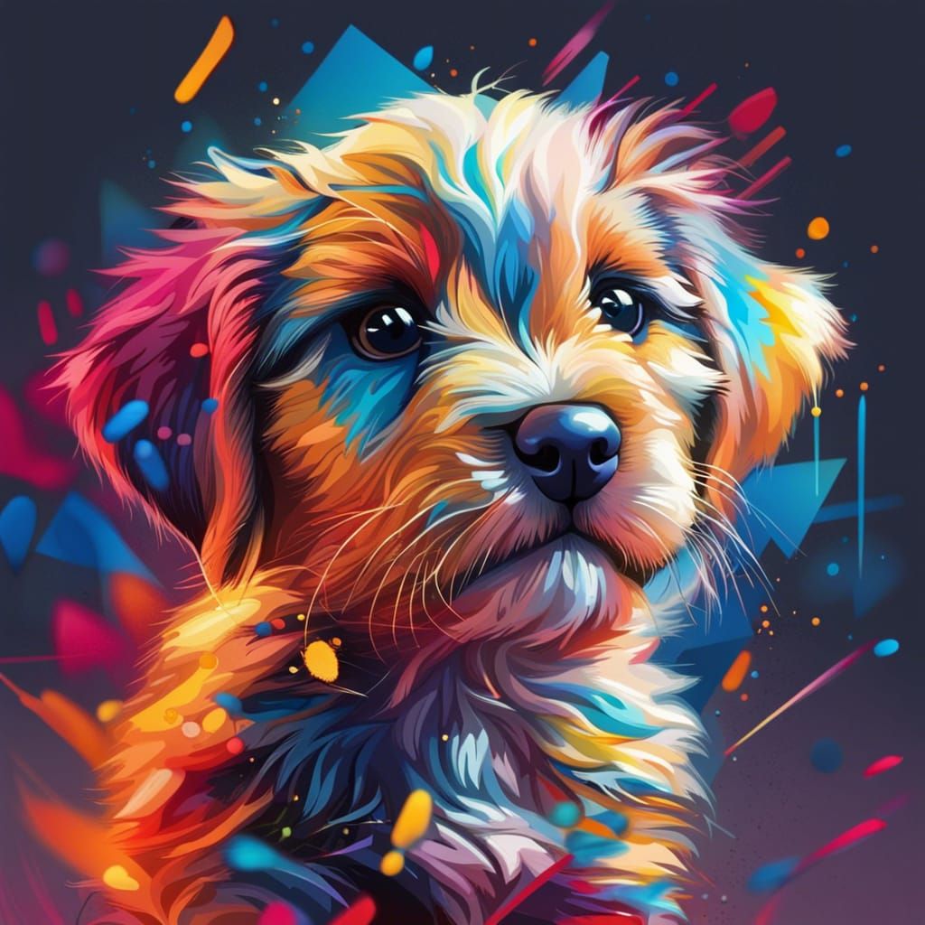 Colorful Cute Puppy in Hyperrealistic Splash Art