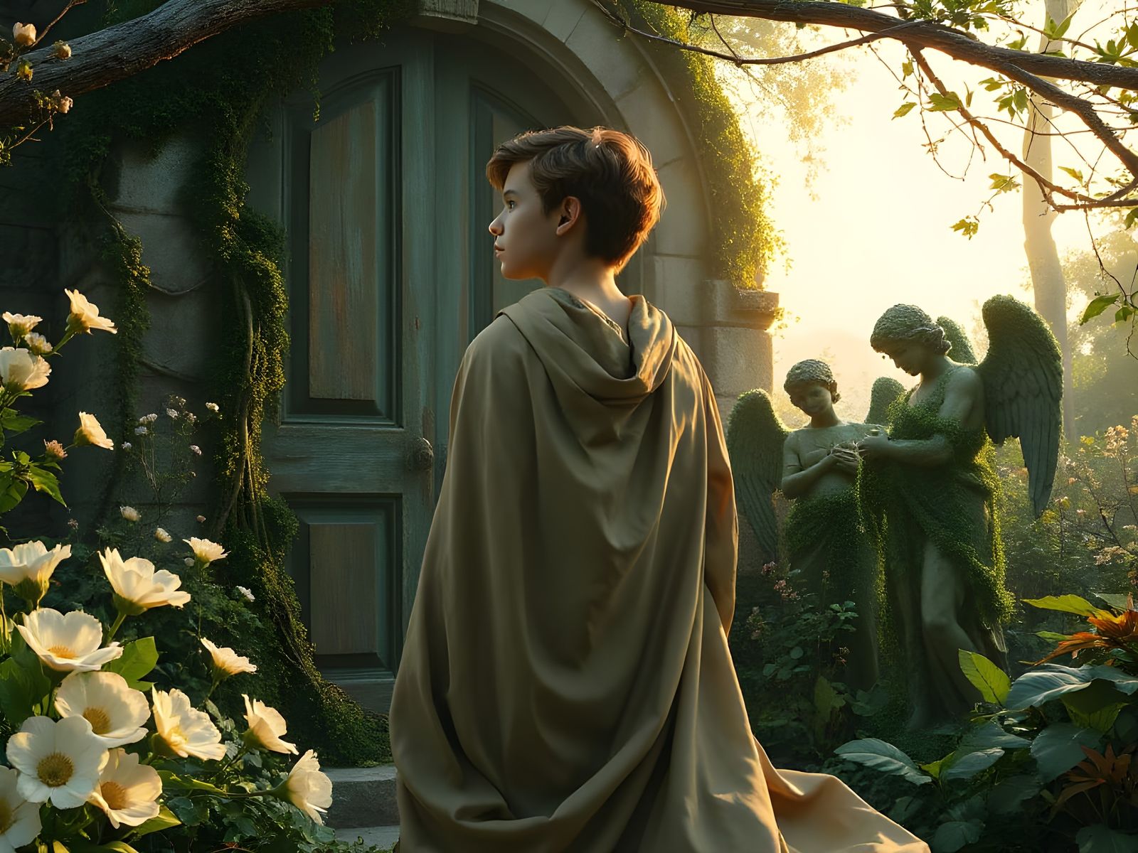 Secret Garden: Ethereal Glow on Ancient Door