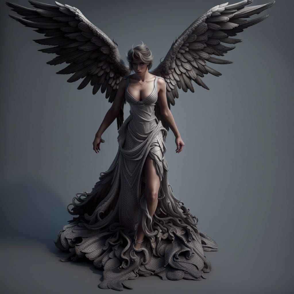 Beautiful Fallen Angel in 3D Rendering