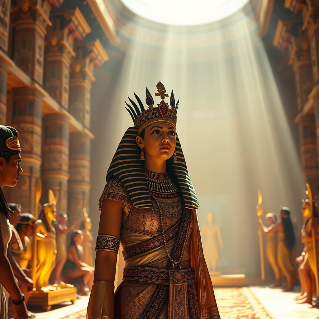 Ancient Egyptian Queen in a Golden Throne Room